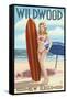 Wildwood, New Jersey - Surfing Pinup Girl-Lantern Press-Framed Stretched Canvas