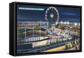 Wildwood, New Jersey - View of Playland at Night-Lantern Press-Framed Stretched Canvas