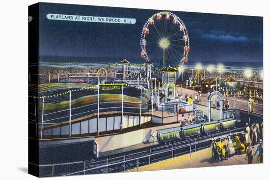 Wildwood, New Jersey - View of Playland at Night-Lantern Press-Stretched Canvas