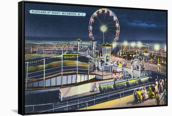 Wildwood, New Jersey - View of Playland at Night-Lantern Press-Framed Stretched Canvas