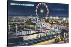 Wildwood, New Jersey - View of Playland at Night-Lantern Press-Stretched Canvas