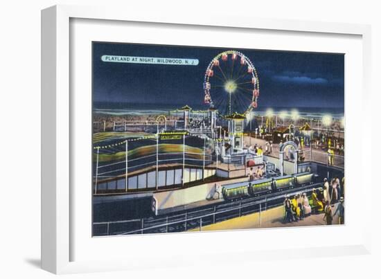 Wildwood, New Jersey - View of Playland at Night-Lantern Press-Framed Art Print