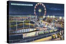 Wildwood, New Jersey - View of Playland at Night-Lantern Press-Stretched Canvas