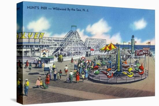 Wildwood, New Jersey - Wildwood-By-The-Sea Hunt's Pier-Lantern Press-Stretched Canvas