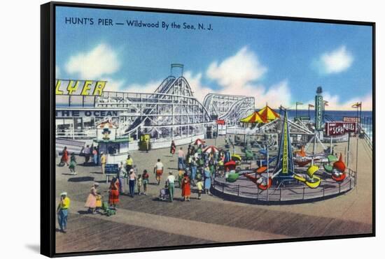 Wildwood, New Jersey - Wildwood-By-The-Sea Hunt's Pier-Lantern Press-Framed Stretched Canvas