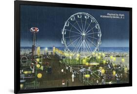 Wildwood, New Jersey - Wildwood-By-The-Sea Playland at Night View-Lantern Press-Framed Art Print