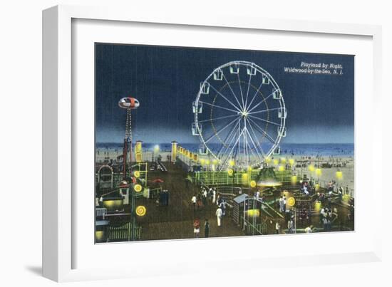 Wildwood, New Jersey - Wildwood-By-The-Sea Playland at Night View-Lantern Press-Framed Art Print