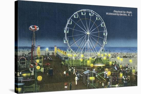 Wildwood, New Jersey - Wildwood-By-The-Sea Playland at Night View-Lantern Press-Stretched Canvas