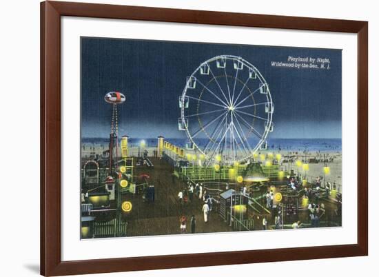 Wildwood, New Jersey - Wildwood-By-The-Sea Playland at Night View-Lantern Press-Framed Premium Giclee Print