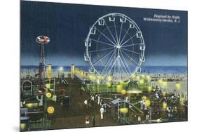 Wildwood, New Jersey - Wildwood-By-The-Sea Playland at Night View-Lantern Press-Mounted Premium Giclee Print