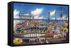 Wildwood, New Jersey - Wildwood-By-The-Sea Playland View-Lantern Press-Framed Stretched Canvas