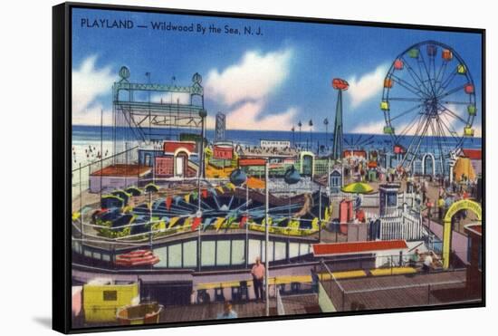 Wildwood, New Jersey - Wildwood-By-The-Sea Playland View-Lantern Press-Framed Stretched Canvas