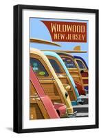 Wildwood, New Jersey - Woodies Lined Up-Lantern Press-Framed Art Print