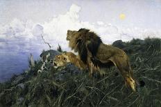 A Lion and Lioness at a Stream-Wilhelm Kuhnert-Giclee Print