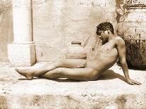 Study of Two Male Nudes Sitting Back to Back, C.1898-Wilhelm Von Gloeden-Photographic Print