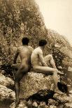 Study of Two Male Nudes Sitting Back to Back, C.1898-Wilhelm Von Gloeden-Photographic Print