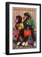 Will You Be My Valentine? Chimps with Heart Suitcases-null-Framed Art Print