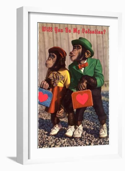 Will You Be My Valentine? Chimps with Heart Suitcases-null-Framed Art Print