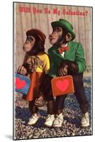 Will You Be My Valentine? Chimps with Heart Suitcases-null-Mounted Art Print