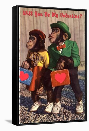 Will You Be My Valentine? Chimps with Heart Suitcases-null-Framed Stretched Canvas