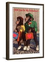 Will You Be My Valentine? Chimps with Heart Suitcases-null-Framed Art Print