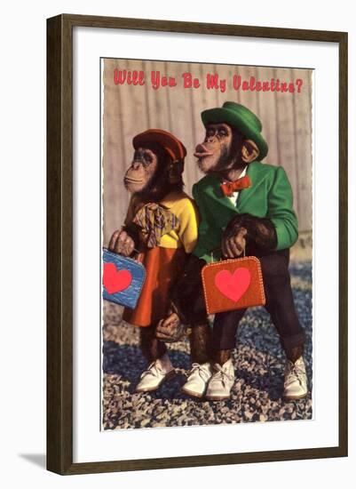 Will You Be My Valentine? Chimps with Heart Suitcases-null-Framed Art Print