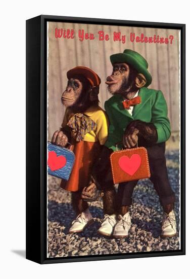 Will You Be My Valentine? Chimps with Heart Suitcases-null-Framed Stretched Canvas