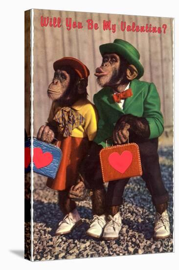 Will You Be My Valentine? Chimps with Heart Suitcases-null-Stretched Canvas