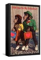 Will You Be My Valentine? Chimps with Heart Suitcases-null-Framed Stretched Canvas