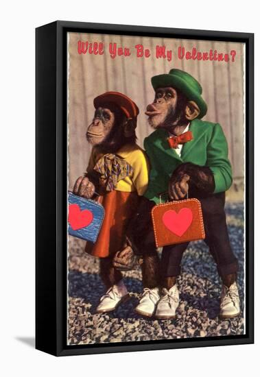 Will You Be My Valentine? Chimps with Heart Suitcases-null-Framed Stretched Canvas