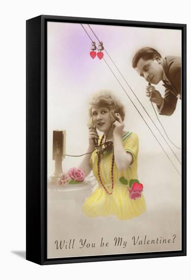 Will You Be My Valentine? Couple on Phone-null-Framed Stretched Canvas