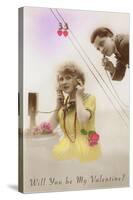 Will You Be My Valentine? Couple on Phone-null-Stretched Canvas