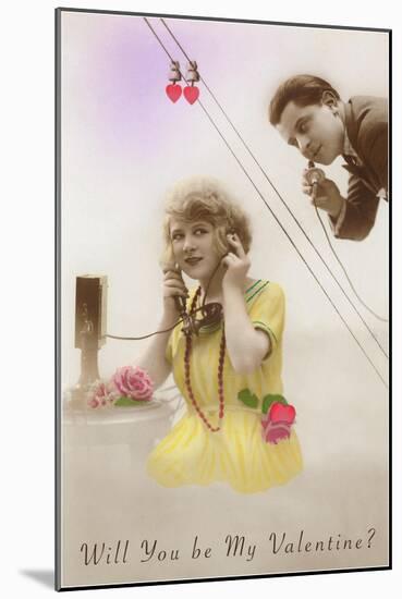 Will You Be My Valentine? Couple on Phone-null-Mounted Art Print