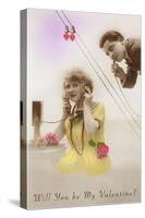 Will You Be My Valentine? Couple on Phone-null-Stretched Canvas