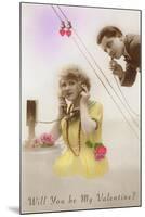 Will You Be My Valentine? Couple on Phone-null-Mounted Art Print