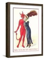 Will You Be My Valentine, Devil and Lady in Tall Hat-null-Framed Art Print