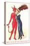 Will You Be My Valentine, Devil and Lady in Tall Hat-null-Stretched Canvas