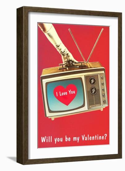 Will You Be My Valentine? Heart on TV-null-Framed Art Print