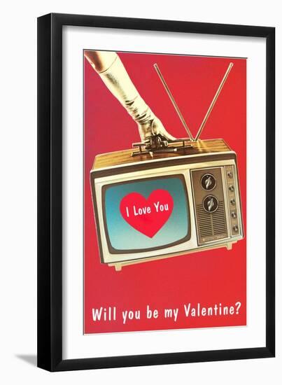 Will You Be My Valentine? Heart on TV-null-Framed Art Print