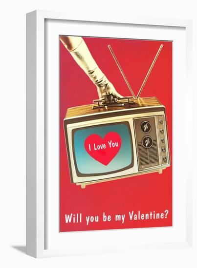 Will You Be My Valentine? Heart on TV-null-Framed Art Print