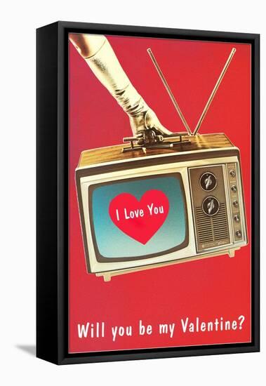 Will You Be My Valentine? Heart on TV-null-Framed Stretched Canvas