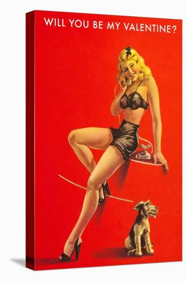 Will You Be My Valentine? Pin-Up on Red-null-Stretched Canvas