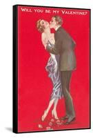 Will You Be My Valentine? Twenties Couple Kissing-null-Framed Stretched Canvas