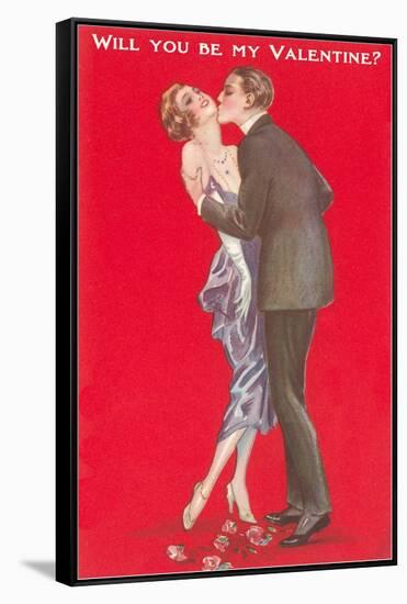 Will You Be My Valentine? Twenties Couple Kissing-null-Framed Stretched Canvas