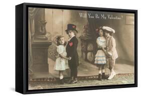 Will You Be My Valentine? Two Child Couples-null-Framed Stretched Canvas