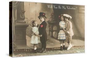 Will You Be My Valentine? Two Child Couples-null-Stretched Canvas