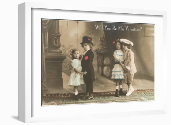 Will You Be My Valentine? Two Child Couples-null-Framed Art Print