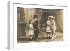 Will You Be My Valentine? Two Child Couples-null-Framed Art Print