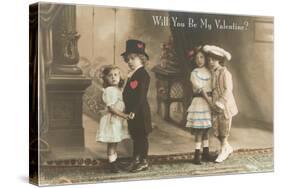 Will You Be My Valentine? Two Child Couples-null-Stretched Canvas