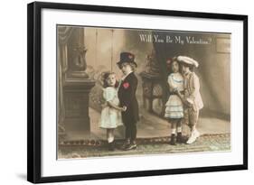 Will You Be My Valentine? Two Child Couples-null-Framed Art Print